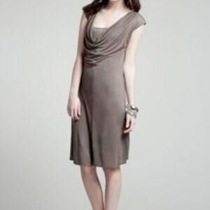 White + Warren Mushroom color Jersey Knit Drape Neck Sleeveless Dress Size Large